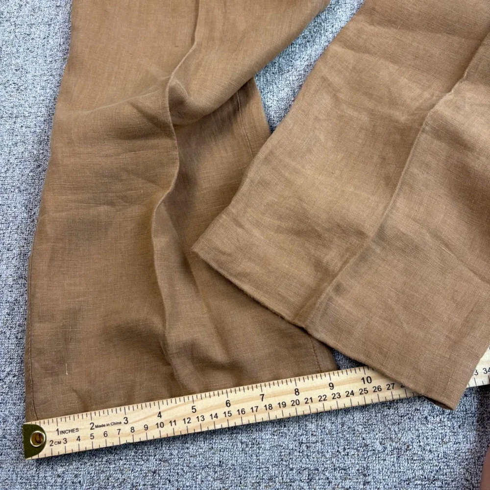 Caribbean 100% Linen Drawstring Pants Men 40x30 Brown Straight Leg Beach Wedding